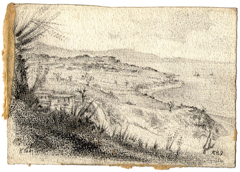 Pencil sketch of the Narrows Dardanelles Dardanos fort, 1919